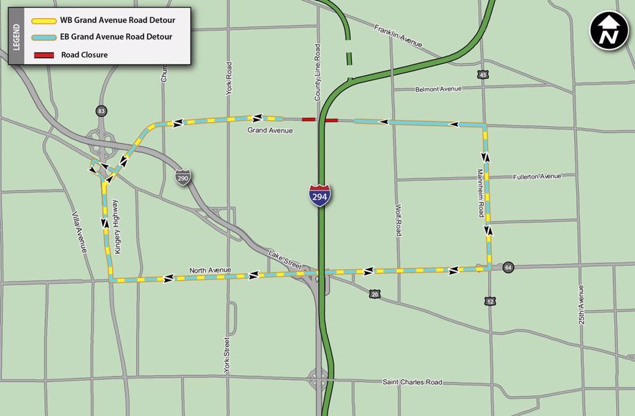 Closures planned for I-294, Grand Avenue near Franklin Park, Elmhurst